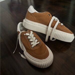 Zara Brown and White Corduroy Kids Sneakers. Size 12
